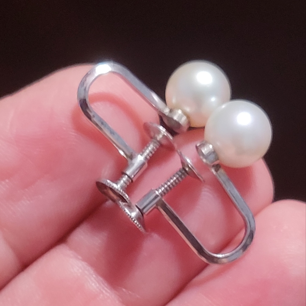 Mikimoto Silver Pearl Screw Back Earrings